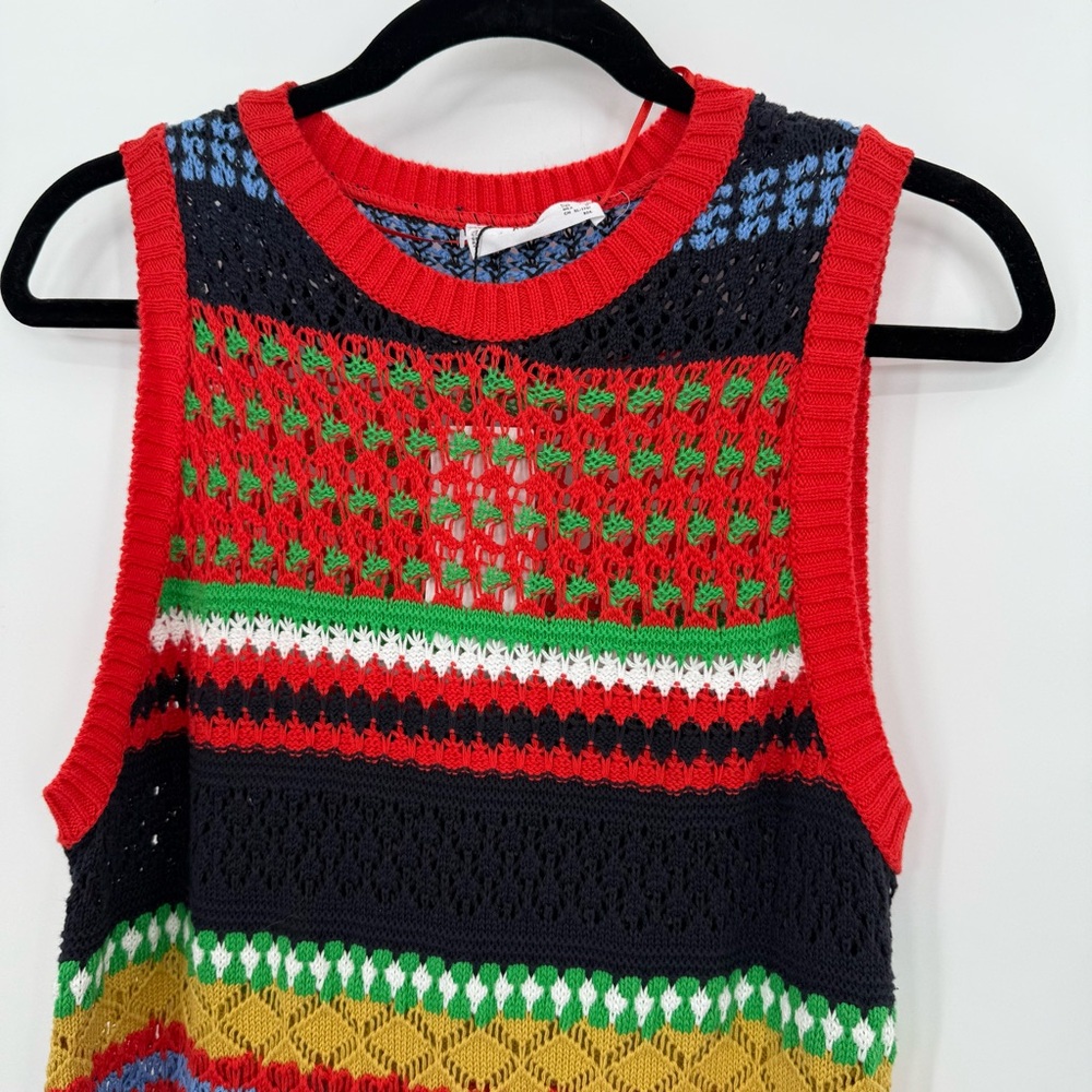 Mango Ribbed Red and Green Sleeveless Midi Dress - Picture 5 of 6